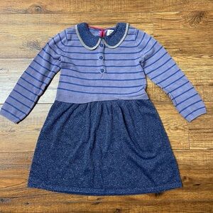Mini Boden Blue Metallic Holiday Sweater Dress Girls 5-6y Sparkle Family Photos